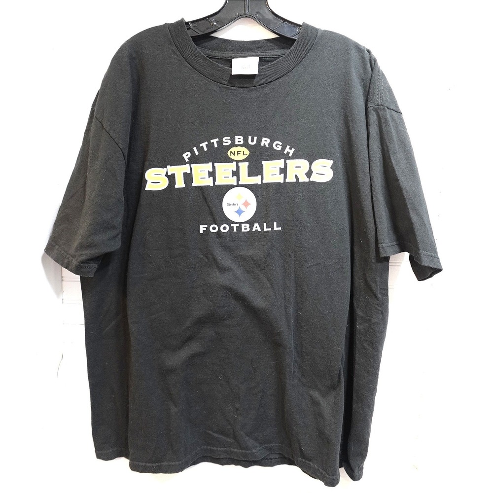 Vintage NFL Pittsburgh Steelers Football T-shirt Size XL Black Front Graphic Tee